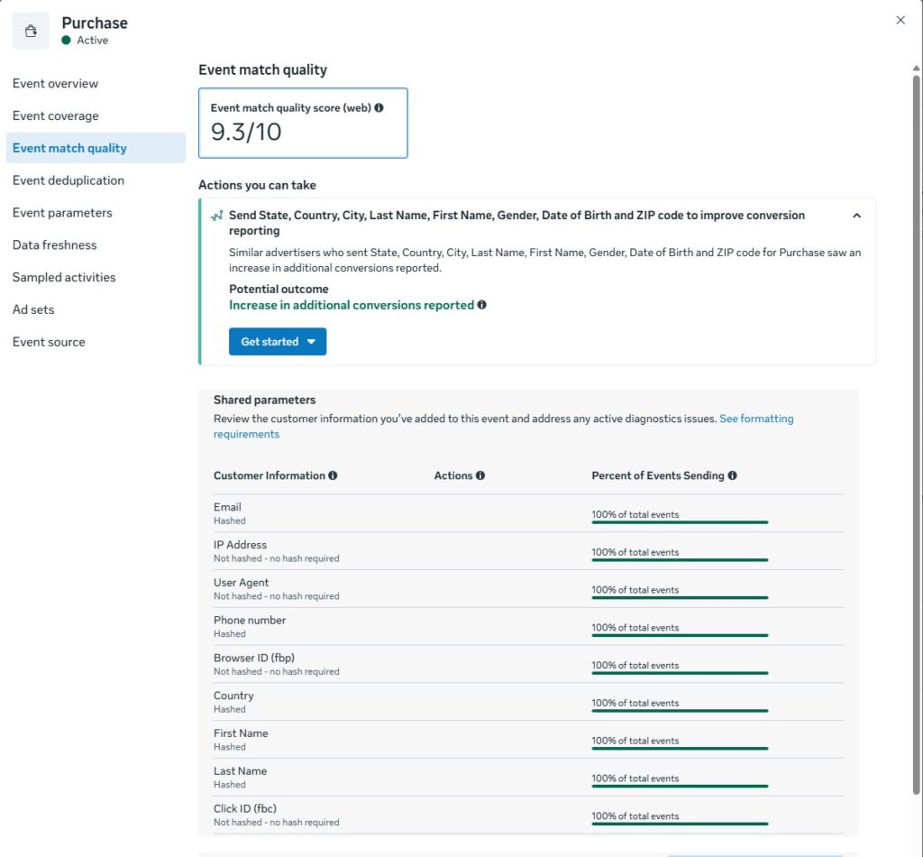 Meta Pixel and Conversions API for a GoHighLevel course funnel via server-side GTM on Stape. Purchase reaches 9.3/10 Event Match Quality.