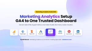 Marketing analytics setup with GA4, Google Tag Manager, Stape, Supermetrics and a Data Studio (Looker Studio) dashboard.