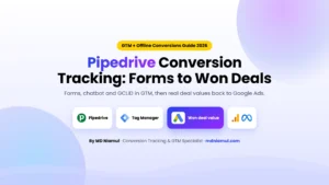 Pipedrive conversion tracking with GTM covering web forms, chatbot leads and won deals sent to Google Ads.