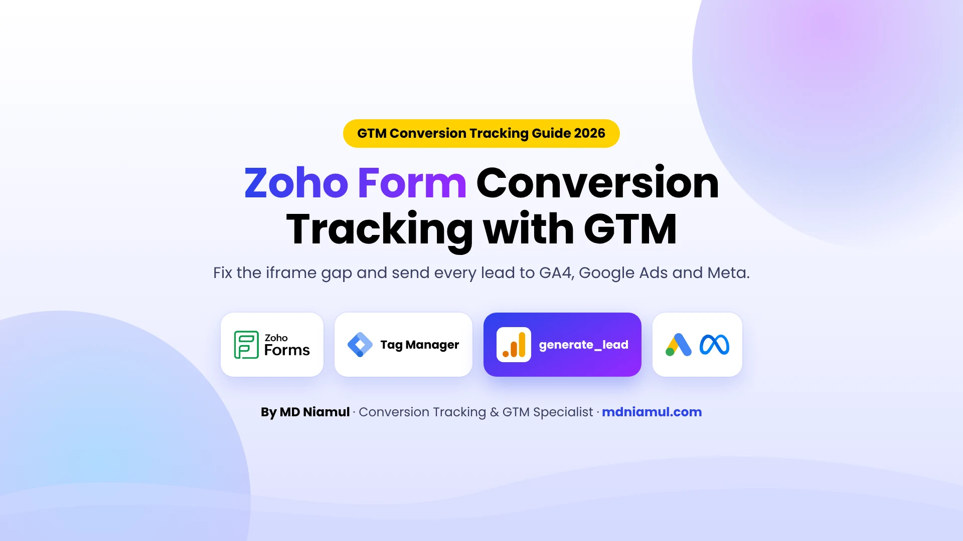 Zoho Form conversion tracking with Google Tag Manager sending leads to GA4, Google Ads and Meta in 2026.